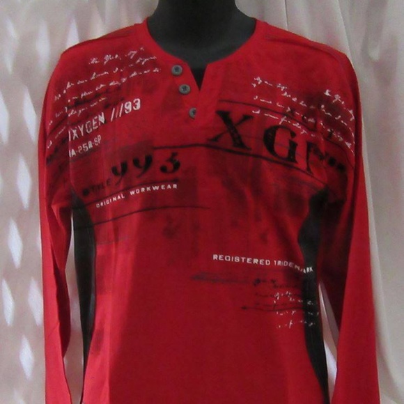 New Red Long sleeve T Shirt Oxygen Men's Small - Picture 1 of 3